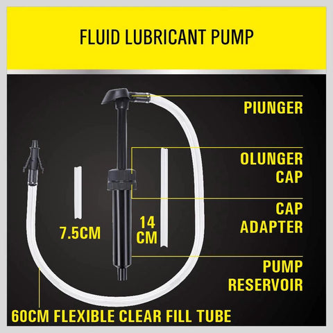 Image of Hand Transfer Fluid Pump For Transmission Gear Oil And Differential Fluids, showing plunger, adapter, and fill tube.