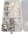 Get Your 270-Piece Terminal Kit Crimp Connectors With Cool Male And Female Spade Terminals Perfect For Wires, Repairs, Wiring Up Any Electrical Junk Or DIY Gadgets You Got Going Round The Neighborhood. clear plastic 270-piece terminal kit with metal and nylon spade connectors