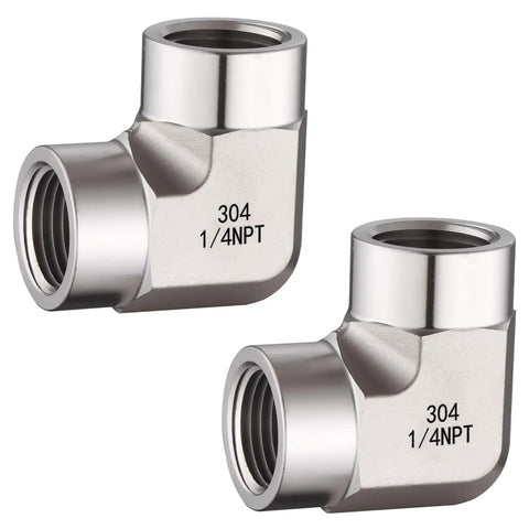 Stainless Steel 90 Degree NPT Elbow Pipe Fitting One Quarter Inch Female To One Quarter Inch Female Barstock Street Elbow Pack Of 2