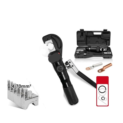 Hydraulic Crimping Tool Pliers With 180 Degree Swivel Head For Battery Cables And Power Wires Aluminum Body with die sets and accessories.