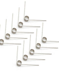 10 Pack Small Stainless Steel Torsion Springs 50mm Long 1.2mm Thick 11.4mm OD With 5 Turns And 120 Degree Rotation arranged neatly.