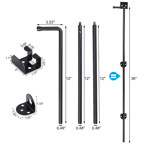 Built Tough Heavy Duty Cane Bolt Gate Drop Rod Ground Latch Solid Steel Gate Hardware For Wood PVC Vinyl Metal Fences And Gates Adjustable 12 24 36 Inches Lengths Black Finish 1 Pack, 36in