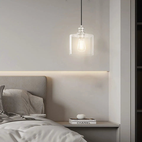 Bedroom with Three Pack Vintage Hanging Pendant Lights With Brushed Nickel Finish Handblown Clear Glass Classic Farmhouse Style