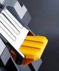 Close-up of the secure steel latch on the Heavy Duty Three Tier Folding Toolbox with bright yellow handle.