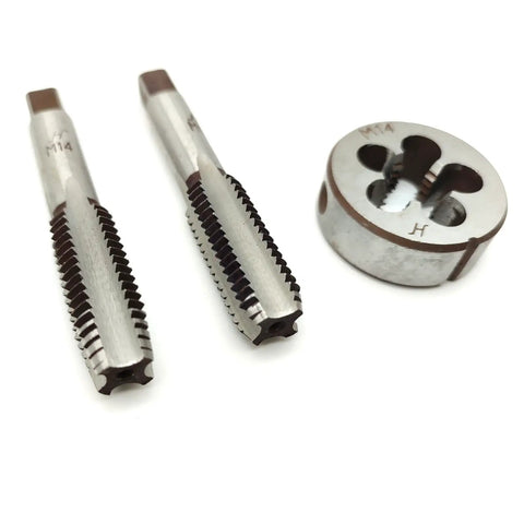 M14x2.0 Hand Tap And Die Set With One Taper Tap One Plug Tap And One Round Die 2.0mm Pitch Right Hand Threading Kit For Through Holes And Quick Repairs DIY Friendly