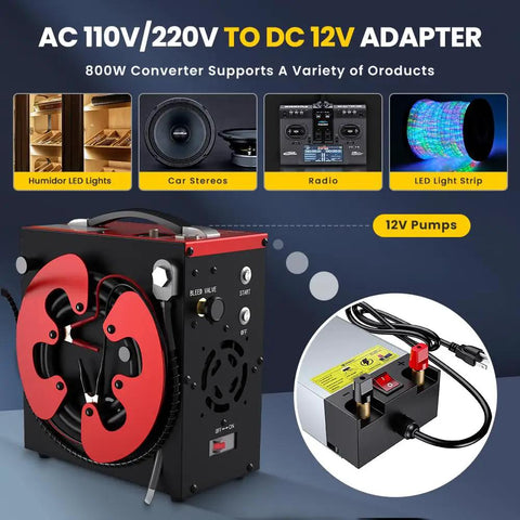 Beefy 800W AC To DC Power Converter, 110V/120V Or 220V/240V Auto Select SMPS Supply, 12V DC Output, Heavy Duty Transformer For Electronics, Travel And Workshop Use