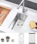 10 Inch Bar Sink Undermount For Wet Bars And Small Kitchens, 16 Gauge T304 Stainless Steel Single Bowl With accessories