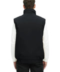 Mens Fleece Lined Winter Vest Windproof Water Resistant Outerwear shown from the back, featuring a black shell and secure pockets.