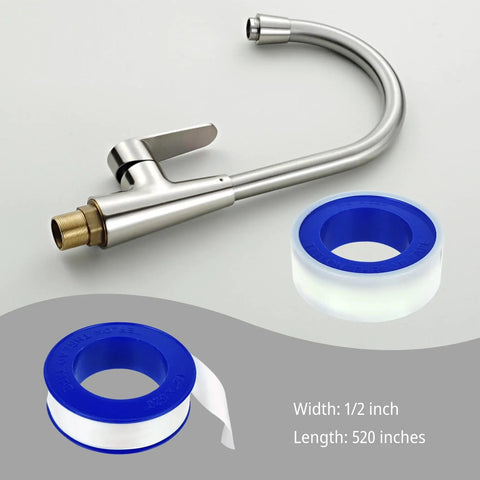 Heavy Duty Teflon Tape For Plumbing Half Inch Wide And 520 Inches Long High Density PTFE Thread Sealant displayed with faucet