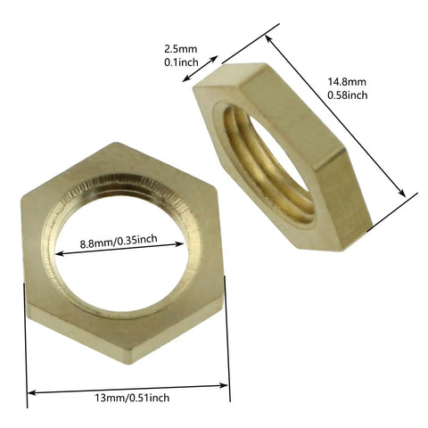 20 Pack One Eighth Inch Brass Flange Lock Nuts With Female Threads Gold Tone, thin hexagonal nut with measurements