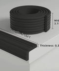 Heavy Duty Baby Proof Corner Guards And Edge Shields For Sharp Tables And Fireplaces Hella Comfy Foam Bumpers With Zero Residue Tape For Stress Free Living Rooms And Little Rascals Everywhere Black roll and edge detail with dimensions.
