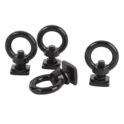 Hella Tough Stainless Steel T Track Mount Tie Down Anchors With M8 Heavy Duty T Slot Locking Rings in black, designed for secure cargo.