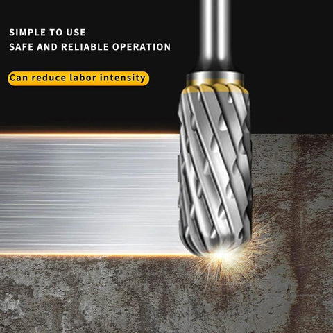 Carbide burr bit with 1/8 in shank, double-cut, for rotary tools; cutting metal with sparks