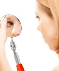 Three Piece Telescoping Inspection Mirror Set With Adjustable Round Mirrors In Orange, used for viewing tight spots