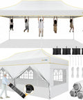 Heavy Duty 10x20 Pop Up Canopy Tent With Six Sidewalls, Waterproof Party Shelter with hexagonal frame, roller bag, and sandbags