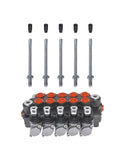 5 Spool Hydraulic Directional Control Valve For Double Acting Cylinders 11 GPM Flow 3625 PSI Relief SAE Ports with rods and fittings