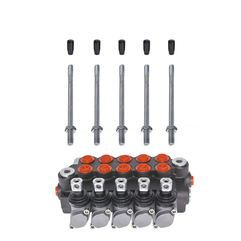 5 Spool Hydraulic Directional Control Valve For Double Acting Cylinders 11 GPM Flow 3625 PSI Relief SAE Ports with rods and fittings