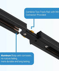 Super Sleek 16 Foot H Track Lighting Rail Kit In Glossy Black Finish With Easy Connectors For Modern Homes And Shops Offering Flexible Setup And Bright Vibes Perfect For Renovating Any Room Or Storefront Space Today, black aluminum rail connector