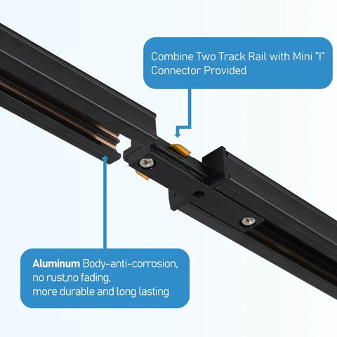 Super Sleek 16 Foot H Track Lighting Rail Kit In Glossy Black Finish With Easy Connectors For Modern Homes And Shops Offering Flexible Setup And Bright Vibes Perfect For Renovating Any Room Or Storefront Space Today, black aluminum rail connector