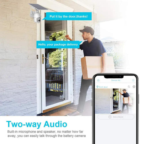 Outdoor WiFi Security Camera With Solar Power And Rechargeable Battery 360 Degree Pan Tilt 1080P HD Video Color Night Vision Motion Detection Two Way Talk Remote Access Easy Setup For Your Home Surveillance