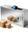 Cool Manual Automatic Carton Sealer With Smooth Wheel And Adjustable Clip For Household Textile Retail Packaging next to boxed items.