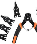 4 In 1 Snap Ring Pliers Set With Interchangeable Jaw Heads For Internal And External Clips, Includes Straight, 45 Degree, And 90 Degree Tips