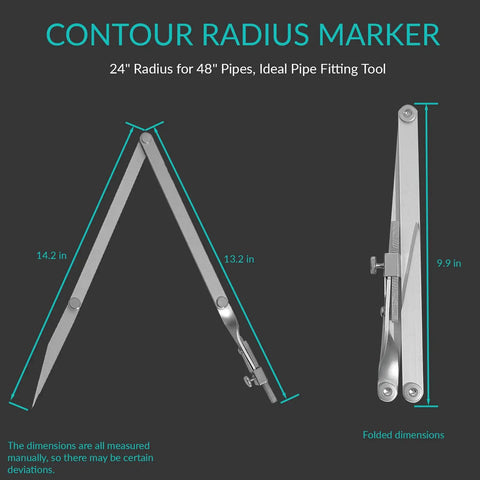 Heavy Duty 24 Inch Contour Radius Marker For Pipe Fitting Jobs Up To 48 Inch Diameter With Rugged Steel Build, showing measurements.