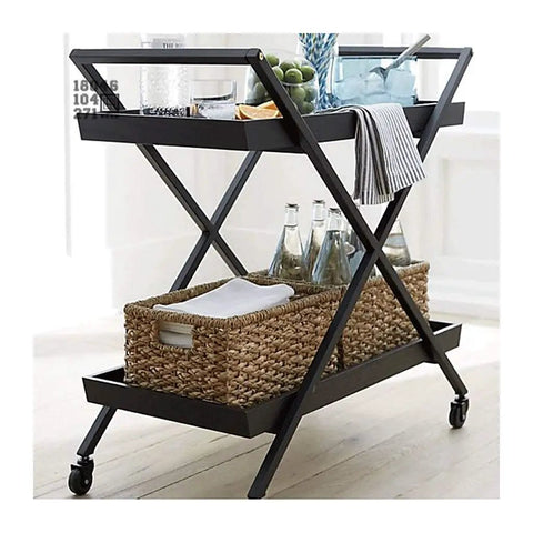 Badass Sturdy Three Tier Kitchen Wine Storage Cart With Heavy Duty Electroplated Steel Frame And Tempered Glass Top for serving drinks with bottles.