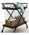 Rock Solid Three Tier Kitchen Storage Cart Featuring Circular Tempered Glass Top And Smooth Gliding Wheels Rust Resistant Steel Drink Trolley Built Tough For Any Space with drinks and storage baskets.