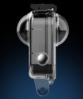 Front view of GoPro MAX2 Waterproof Dive Case with 50M depth rating, includes glass lens and bracket for action cameras.