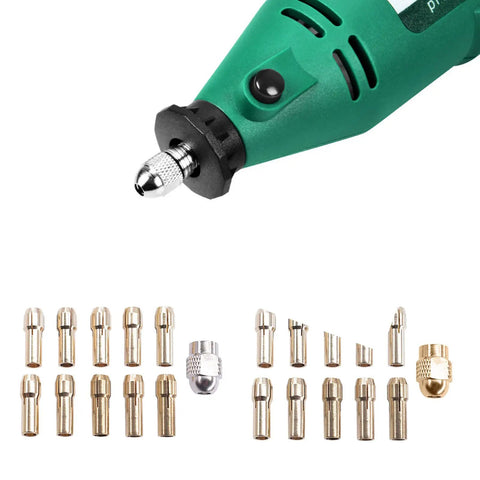 Beefy 11 Piece Brass Collet Chuck Set for Rotary Tools, Tight Grip and Precise Alignment, shown with various size collets