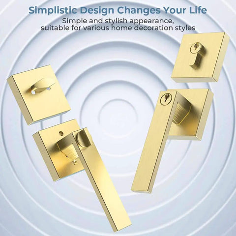 Keyed Entry Lever And Single Cylinder Deadbolt Door Handle Set In Satin Brass Finish For Exterior Door Keyed Alike Lockset
