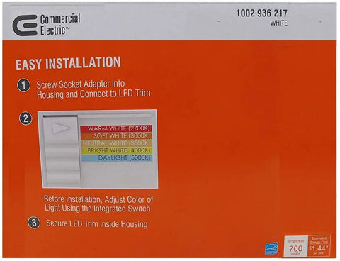 Easy installation guide for 5/6 Inch Matte White Integrated LED Recessed Trim With Color Temperature Select Dimmable Downlight