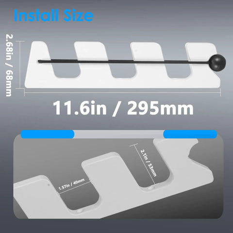 Install size for White Plastic Horizontal Fishing Rod Holder Wall Mount Rack For Boat And Garage Pack Of 2 Durable Lightweight Pole Holders For Saltwater Or Freshwater Use Easy To Install