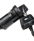 Replacement Ignition Key Switch With Cap For 50cc To 250cc ATV Dirt Bike And Electric Scooter Includes 2 Keys, Easy Install, Rugged Lock Cylinder, Fits Most Small To Mid Size Displacement Models, Ready To Roll. Black 4-wire ignition switch with cap and two keys.