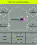 TIRYTU Titanium M5x18 bolt with rainbow finish, hex socket head and washer (front view)