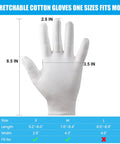 Overnight White Cotton Gloves For Dry Hands And Eczema Care, size and fit chart, hand measurement 8.5 inches height