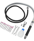 Smooth Operator Heavy Duty Pneumatic Pencil Die Grinder Kit components including hose, bits, and tools for versatile use.