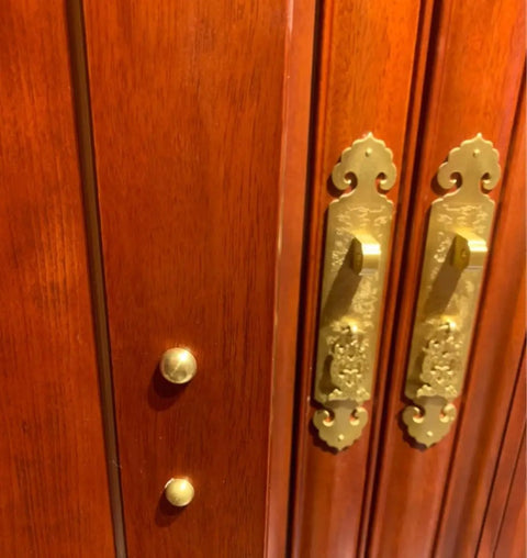 Kick Up Your Space With Slick Vintage Bronzed Copper Decorative Cap Nails 12mm rustproof hardware on wooden wardrobe.