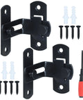 2 Pack 90 Degree Flip Sliding Barn Door Lock For Barn Doors And Cabinets, Privacy And Security Lock, Rugged Corrosion Resistant Alloy Steel, Fits Pet Doors, Bathrooms, Outdoor, Garage, Garden, Windows And Other Sliding Doors, shown with screws and screwdriver