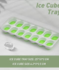 Top-Shelf Silicone Ice Cube Trays 4 Pack With Tight-Fitting Lids Easy-Peel Design, green molds filled with water for freezing.
