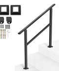 Built Tough Outdoor Handrails For Steps 2 To 3 Step Stair Rail Kit Black Carbon Steel Square Tube Horizontal Bar for stairs.