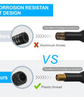 Comparison of corrosion resistance between aluminum and black crystal rhinestone tire valve stem caps with plastic threads.