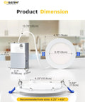 Dimensions of Six Pack 4 Inch Led Recessed Light Kit Dimmable 3000K 5000K 3CCT 750LM 9W 120V Damp Rated Ultra Thin Canless