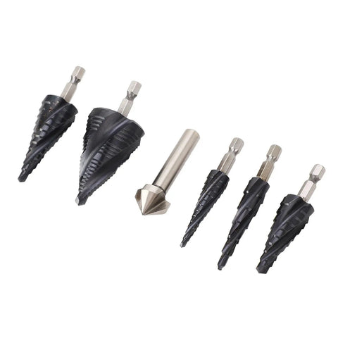 Top Notch M35 Cobalt Step Drill Bit Set With 4 Flute Pagoda Design For Stainless Steel And Hard Metal High Speed Cutting Zero Burrs And Clean Holes Every Time In Sheet Metal Projects, 5-piece set