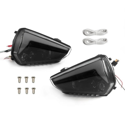 Dope Dual LED Headlights with Turn Signals for CanAm Ryker 600 900 Sport Rally shown with install accessories