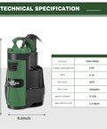1HP Submersible Sump Pump With 3500GPH For Clean Or Dirty Water Built In Float Switch And Carry Handle product dimensions and specs