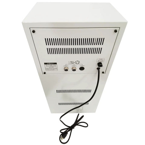 Back view of Heavy Duty Vertical Vibration Testing Rig With Smart Programmable Console 60 Kg Load 1 To 400 Hertz Adjustable Range 110 Volt Pro Class Lab Gear.