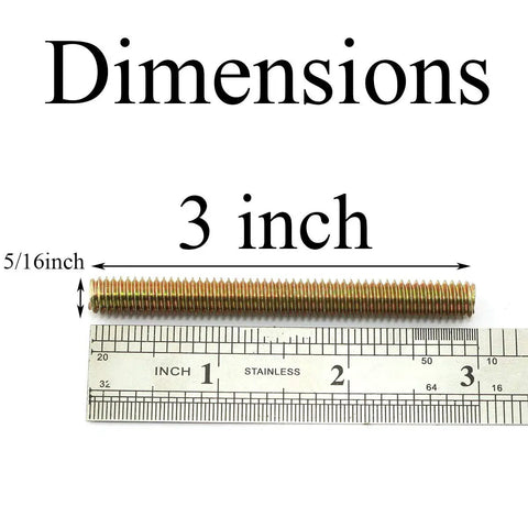 Beefy Stainless Steel Full Thread Rods 5/16 X 3 Inches 8 Pack Zinc Galvanized For Furniture Mounting And DIY Projects Weather Resistant And Rust Proof Fastening with ruler for dimensions