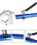 Heavy Duty Hydraulic Crimping Tool Kit With Bench Mount Stand For Hose Repairs, blue handheld pressure machine for hose assembly.